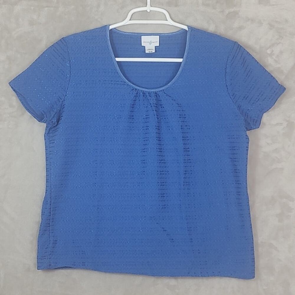 Jaclyn Smith Royal Blue Short SLeeve Textured Blouse Size M Pleated Scoop Neck